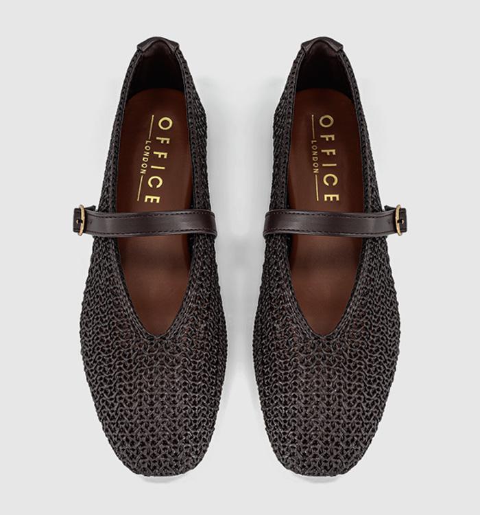 OFFICE Feather Knitted Mary Jane Ballet Pumps Brown