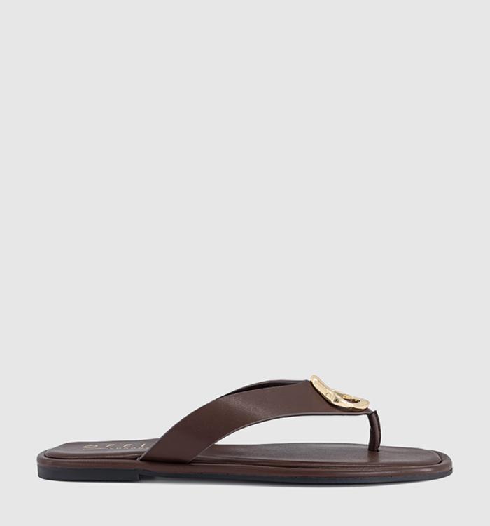 OFFICE Saffron Metal Trim Detail Toepost Sandals Brown