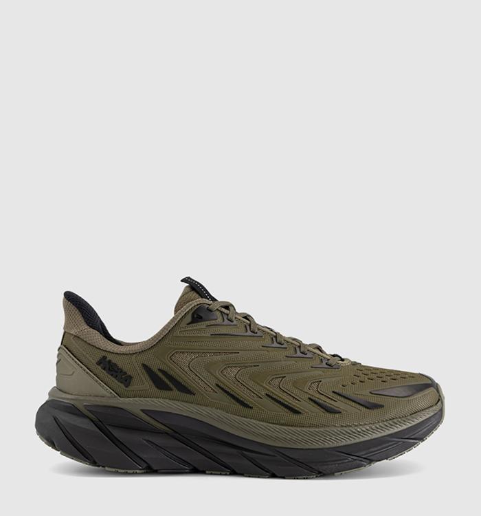 HOKA Clifton Utlity Trainers Antique Olive  Black