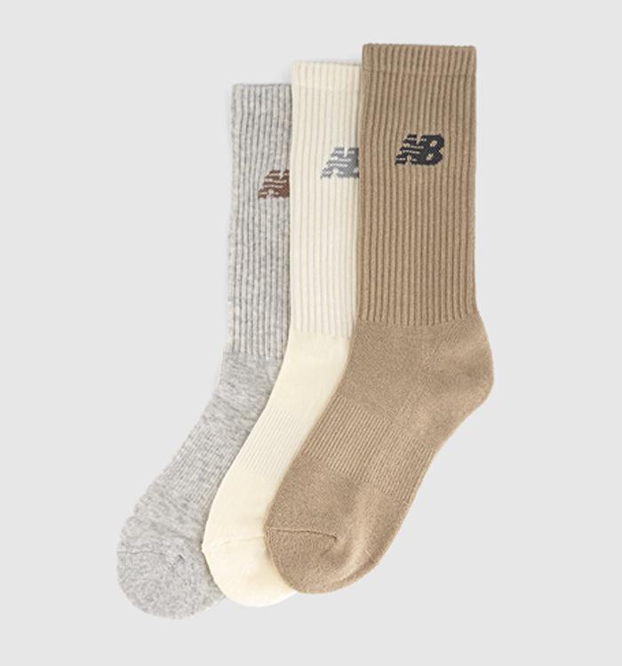 New Balance Socks NB Everyday 3pk Crew Socks Brown Grey Oat