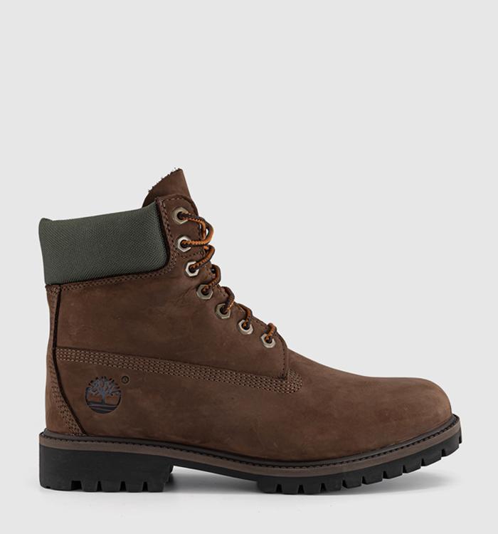Timberland 6 Inch Lace Up Waterproof Boots Dark Brown Nubuck Gold