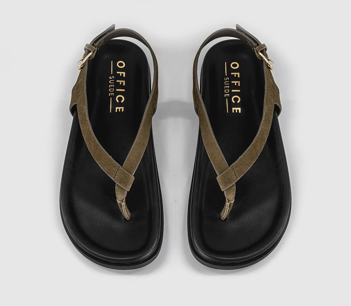 OFFICESabrina Slingback Toepost Footbed SandalsOlive Suede