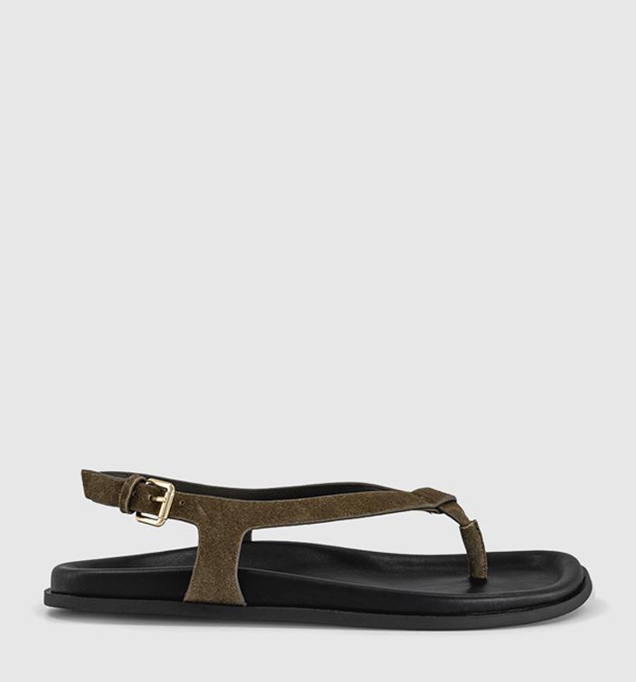 OFFICE Sabrina Slingback Toepost Footbed Sandals Olive Suede