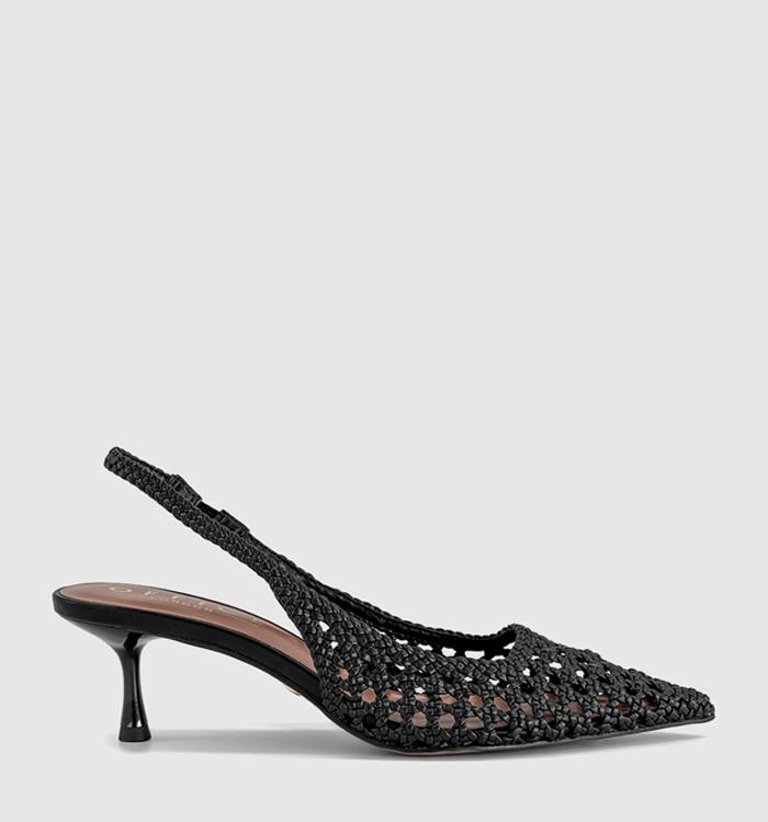 OFFICE Malaga Basket Weave Slingback Kitten Heels Black