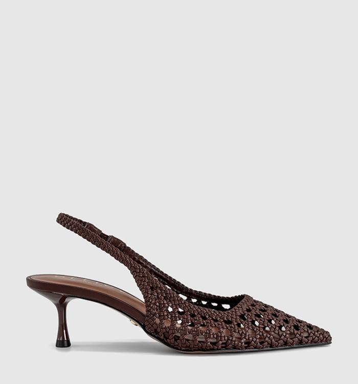 OFFICE Malaga Basket Weave Slingback Kitten Heels Brown
