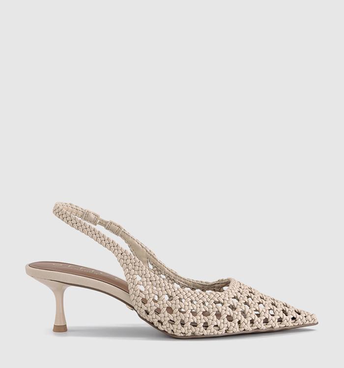 OFFICE Malaga Basket Weave Slingback Kitten Heels Cream