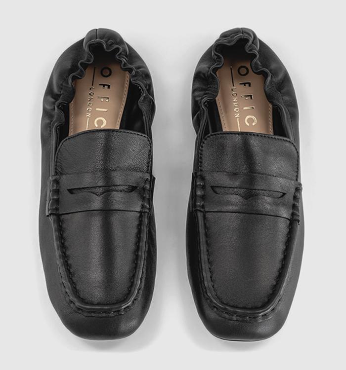OFFICE Flux Elastic Back Penny Loafers Black Leather