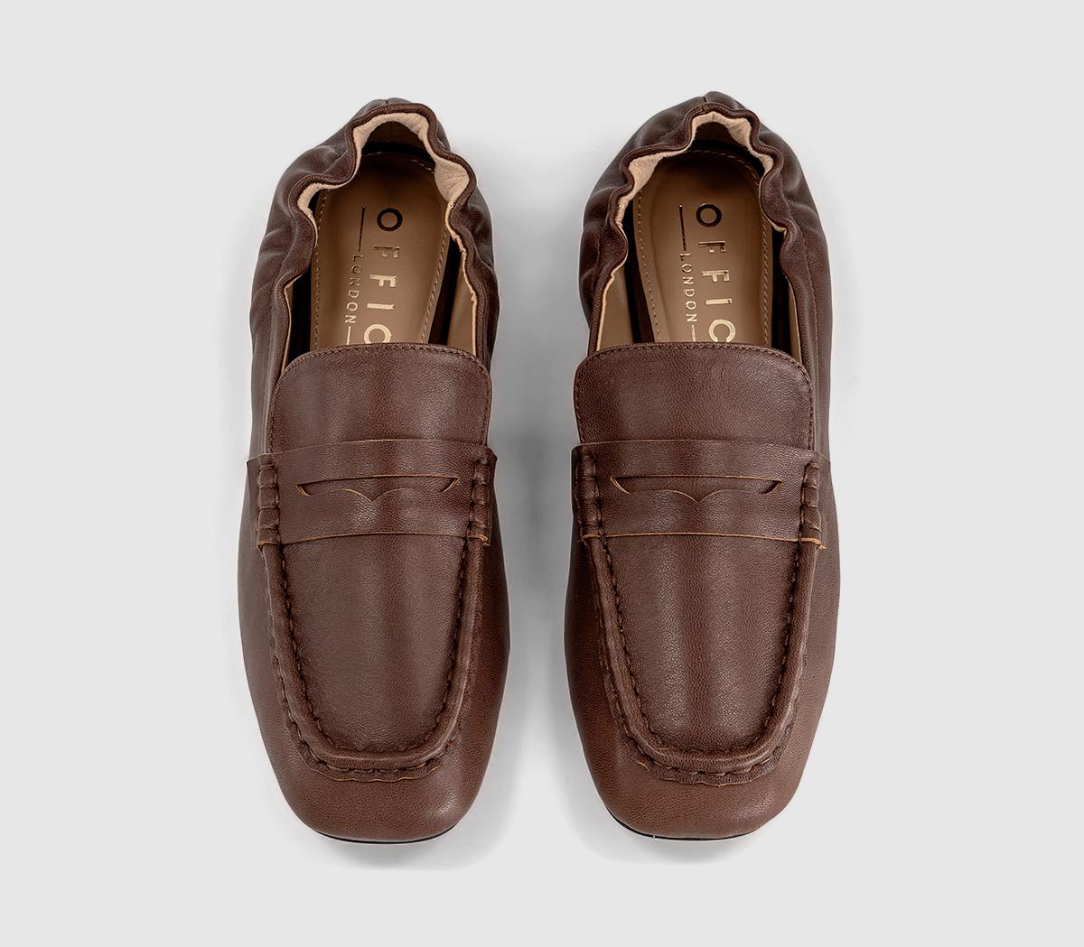 OFFICEFlux Elastic Back Penny LoafersBrown Leather