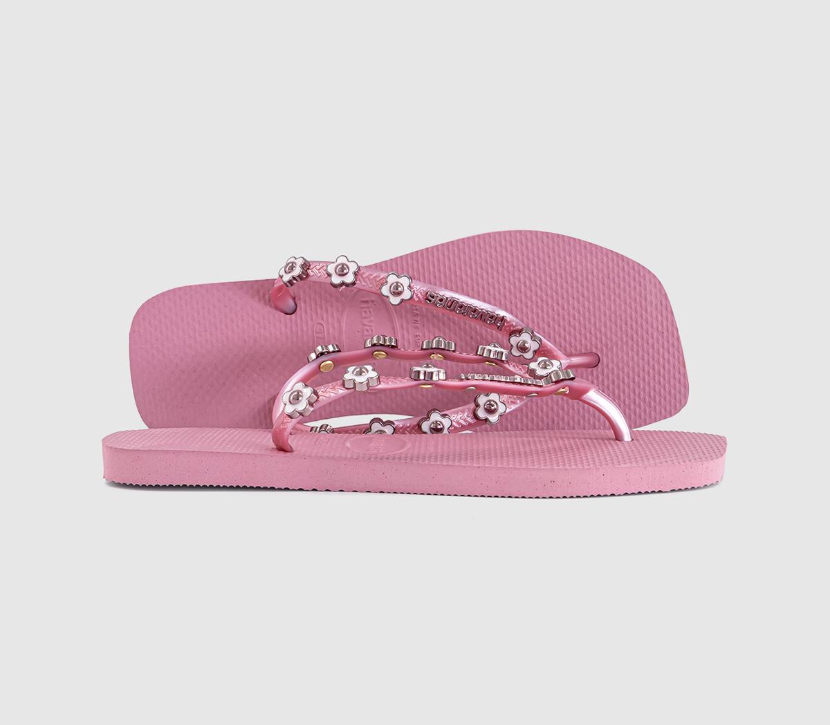 Havaianas Slim Square Stylish Flip Flops Rose Chiffon  Pink in Women's Size 8, Office Shoes