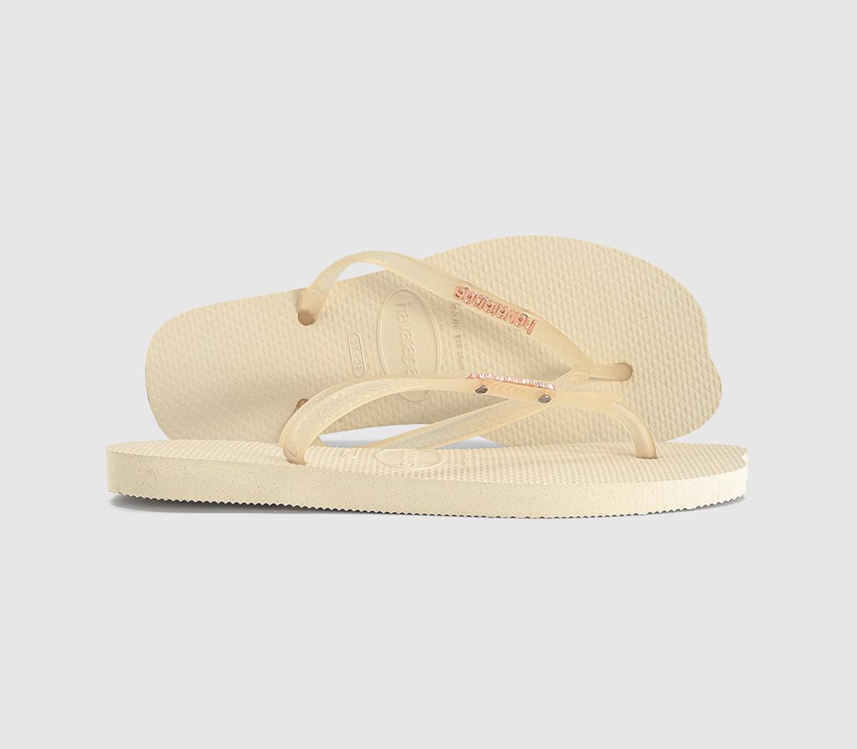 Havaianas Slim Split Flip Flops Buttercream  Natural in Women's Size 8, Office Shoes