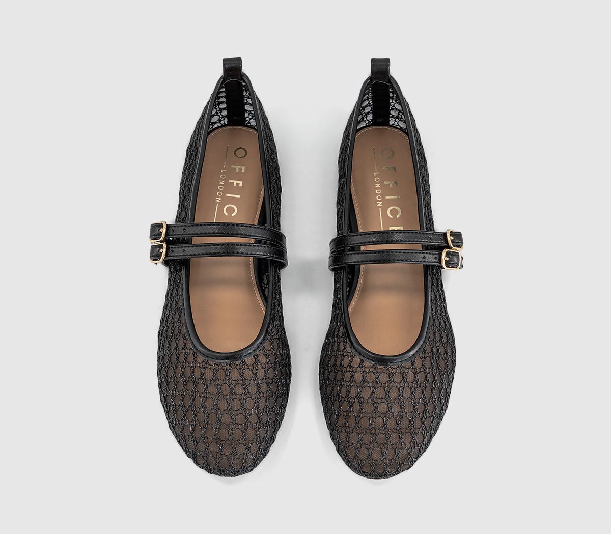 OFFICEFenix Double Strap Mary Jane Ballet FlatsBlack Mesh