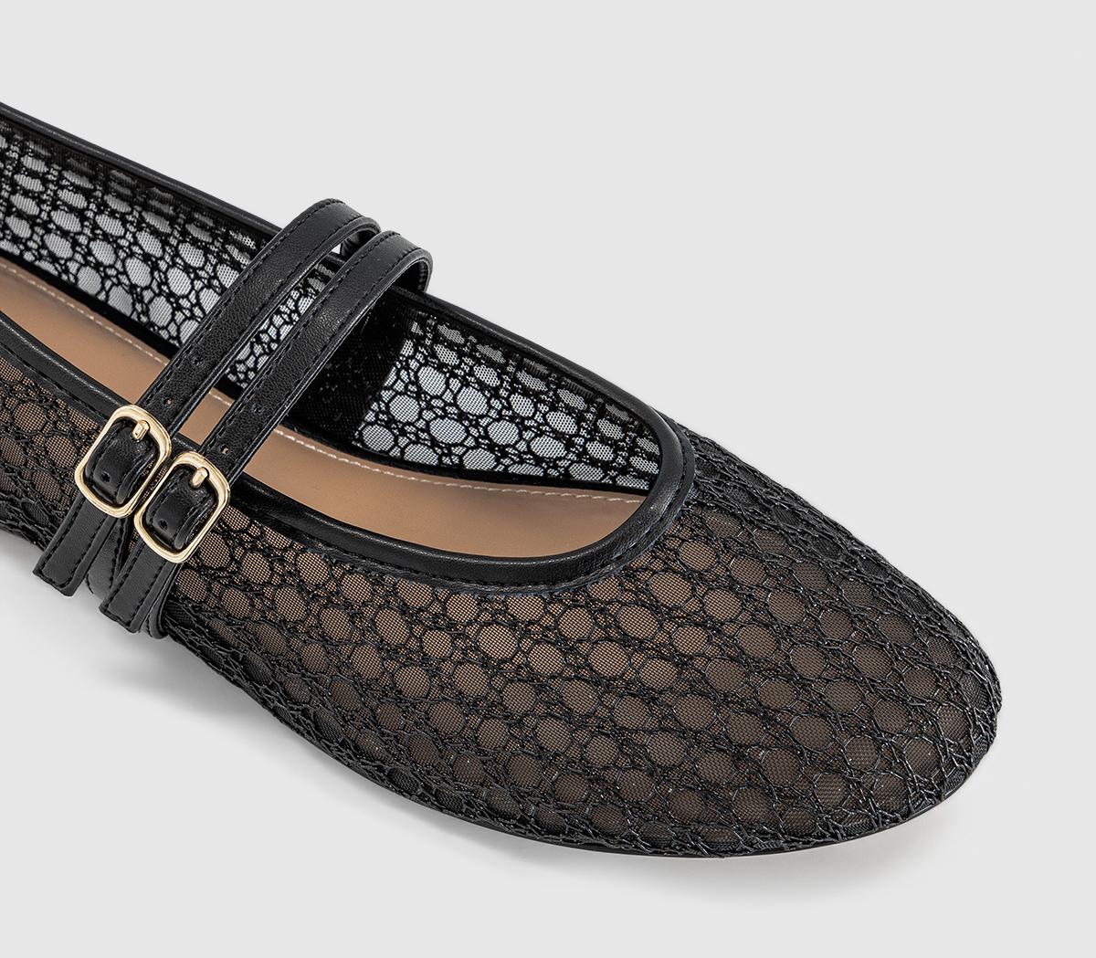OFFICEFenix Double Strap Mary Jane Ballet FlatsBlack Mesh