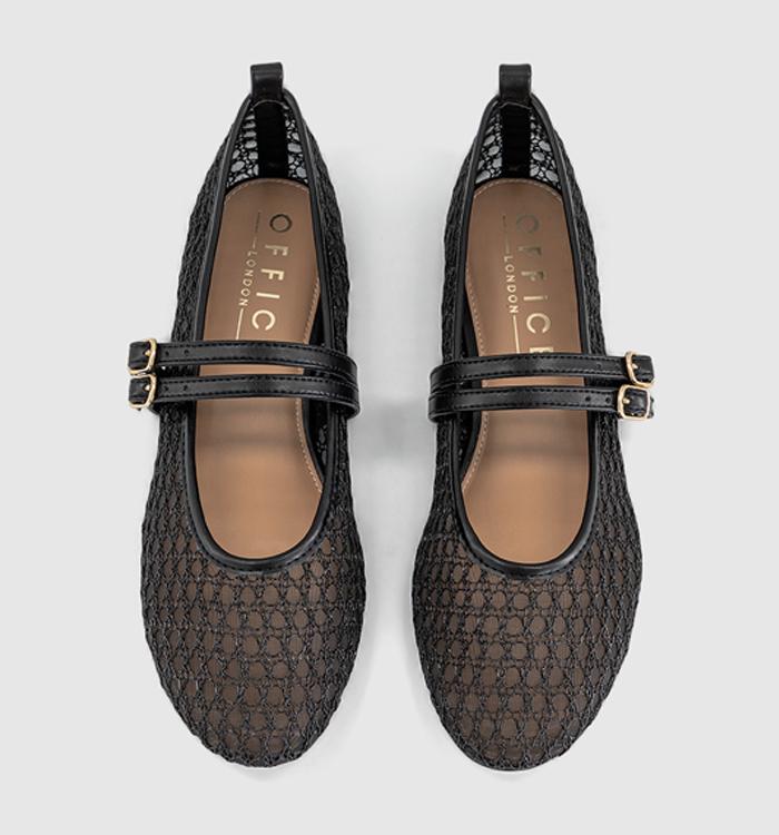 OFFICE Fenix Double Strap Mary Jane Ballet Flats Black Mesh