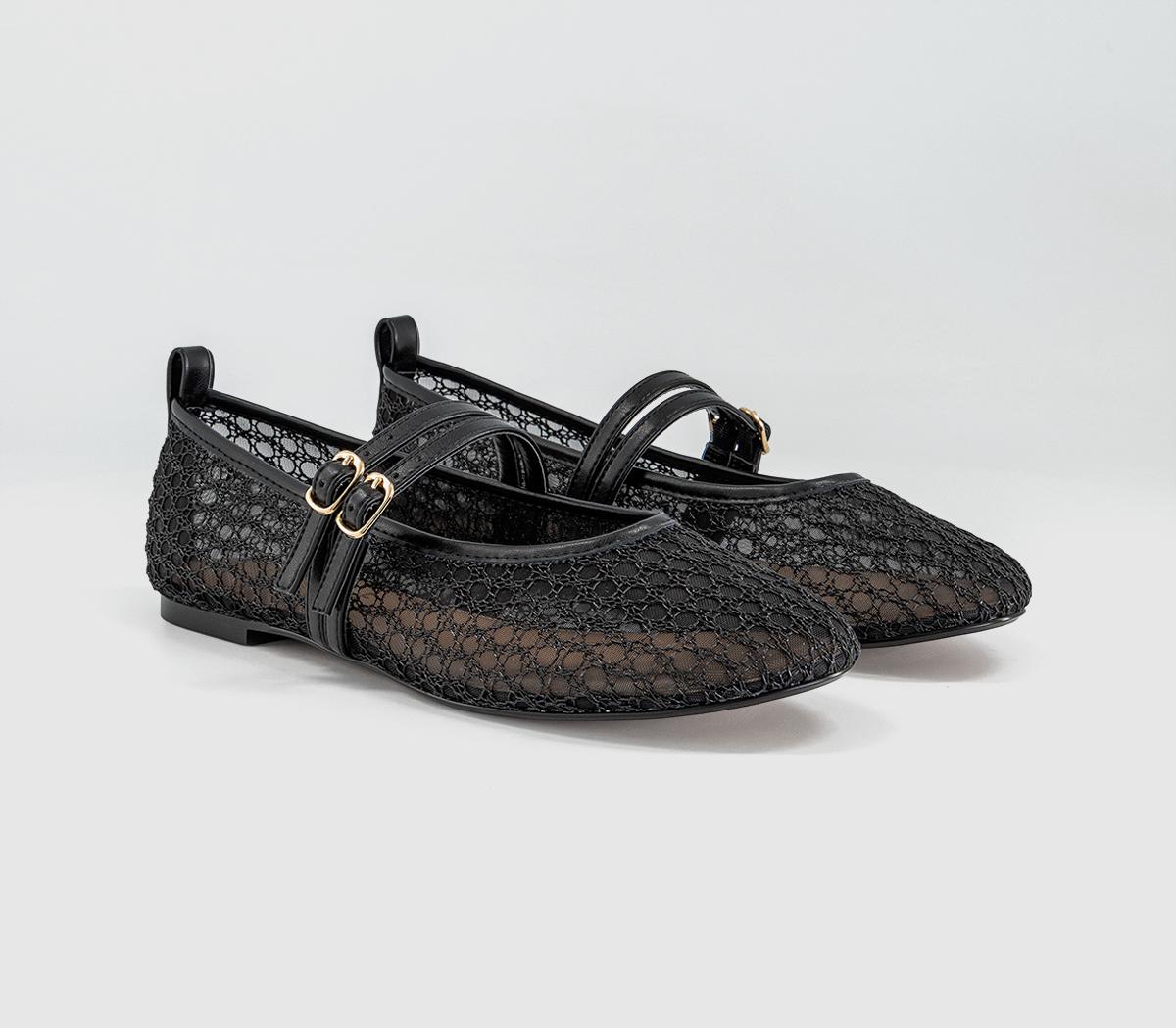 OFFICEFenix Double Strap Mary Jane Ballet FlatsBlack Mesh