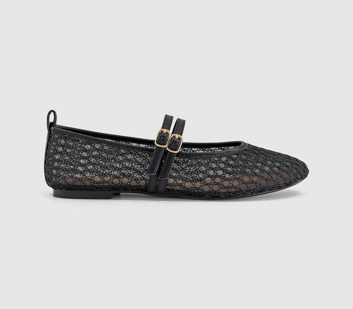 OFFICEFenix Double Strap Mary Jane Ballet FlatsBlack Mesh