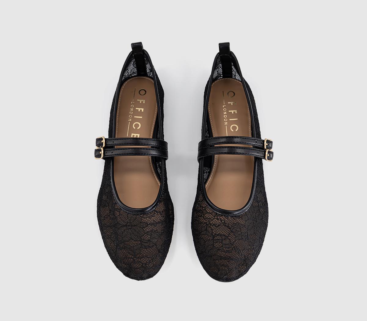 OFFICEFenix Double Strap Mary Jane Ballet PumpsBlack Lace