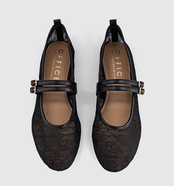 OFFICE Fenix Double Strap Mary Jane Ballet Pumps Black Lace