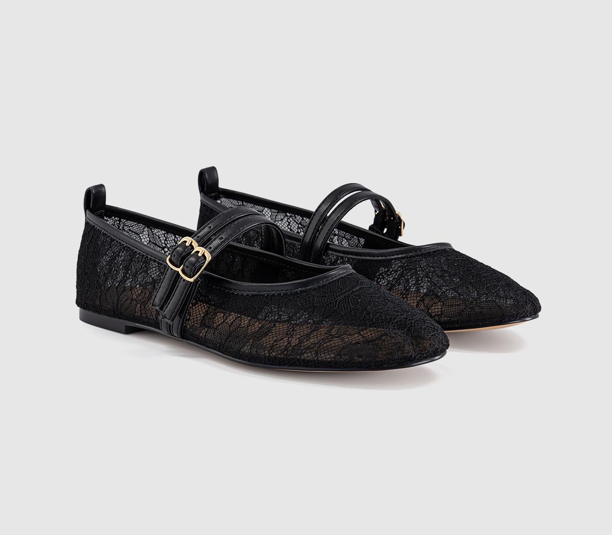 OFFICEFenix Double Strap Mary Jane Ballet PumpsBlack Lace