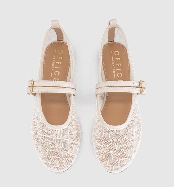 OFFICE Fenix Double Strap Mary Jane Ballet Pumps Cream Lace