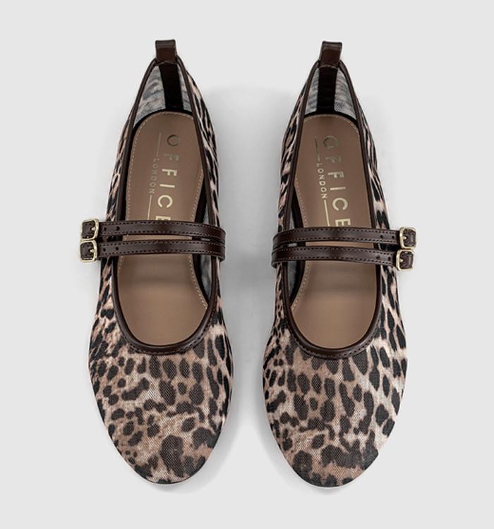 OFFICE Fenix Double Strap Mary Jane Ballet Flats Leopard Mesh