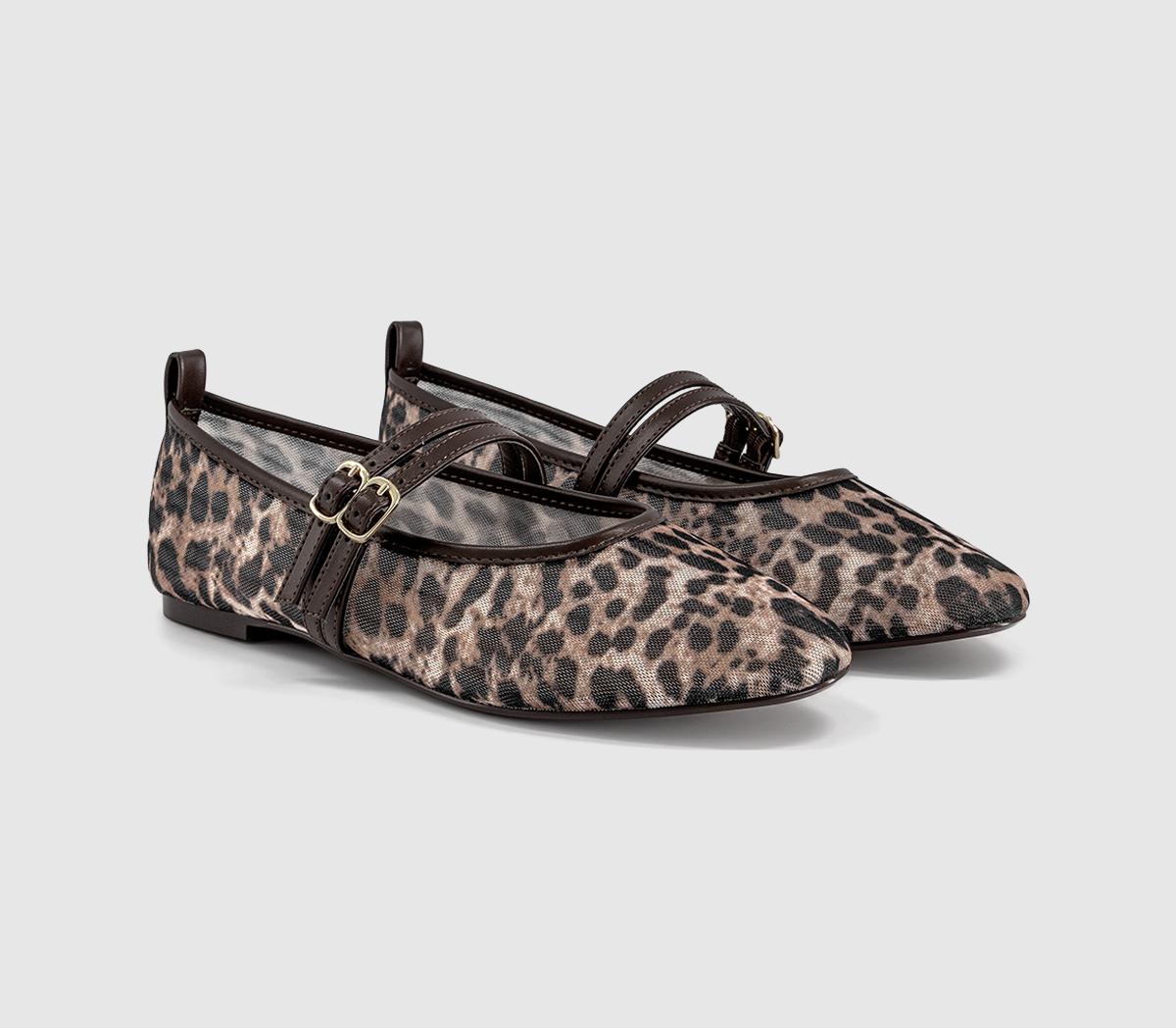 OFFICEFenix Double Strap Mary Jane Ballet FlatsLeopard Mesh