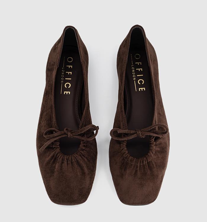 OFFICE Frenzie Key Hole Ballet Pumps Brown Faux Suede