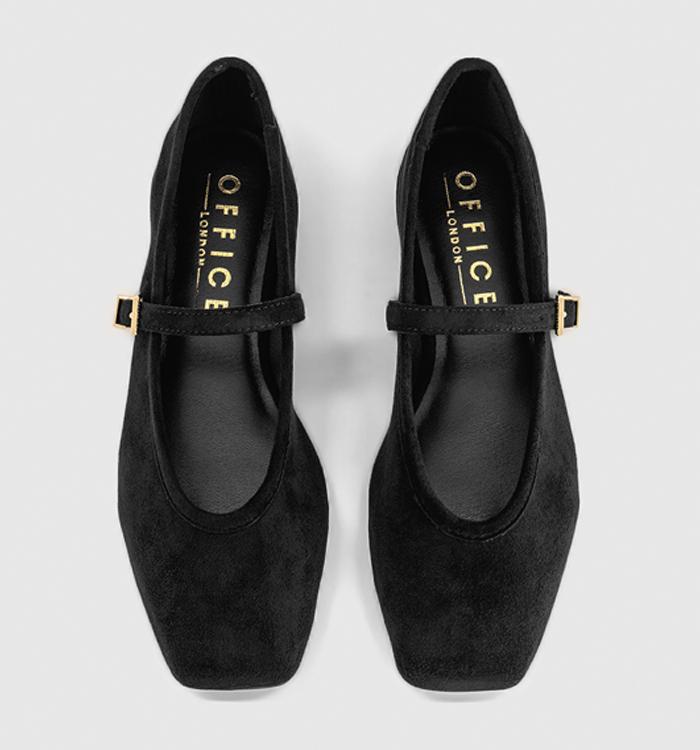 OFFICE Firelight Square Toe One Strap Mary Janes Black Faux Suede