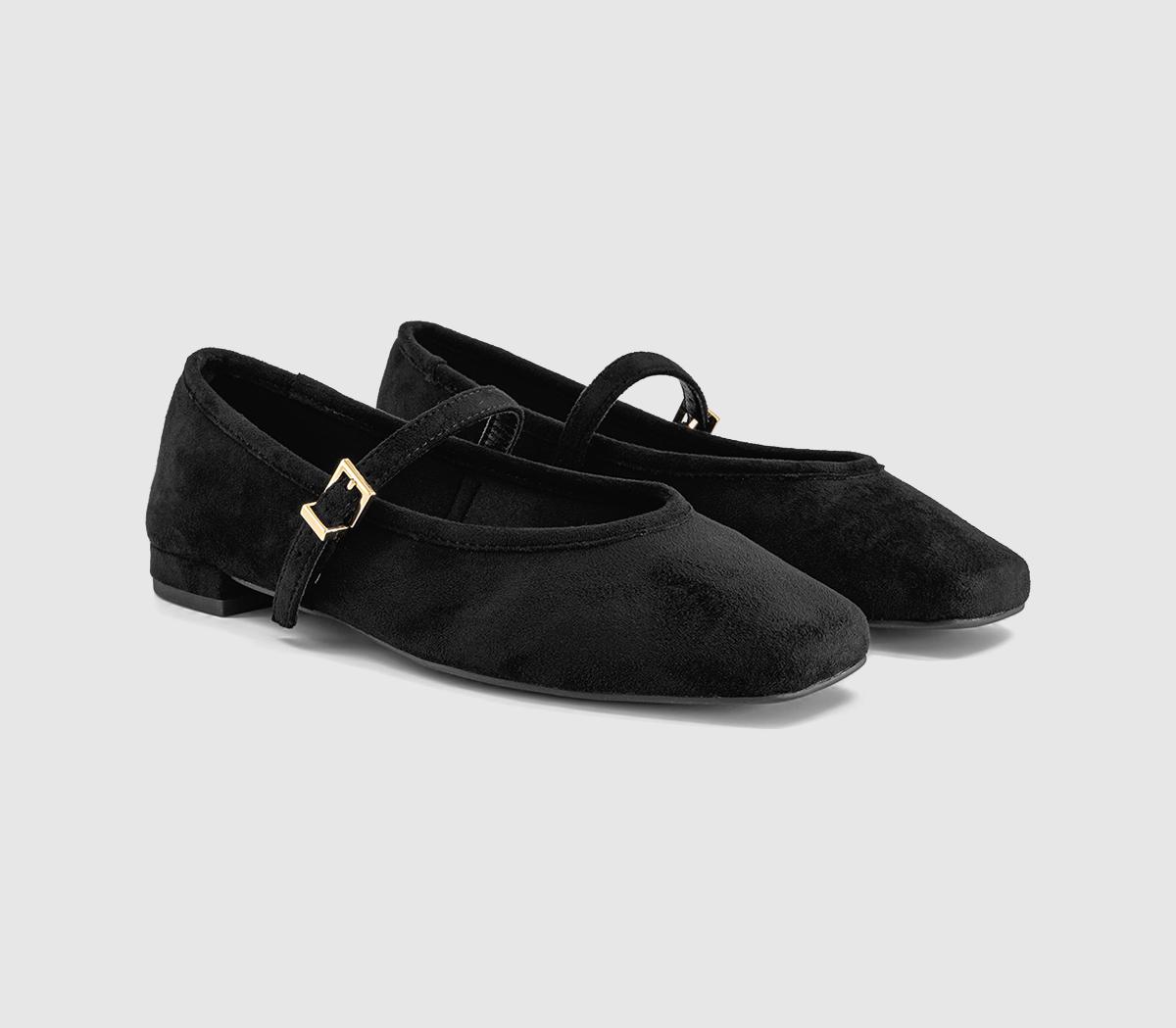 OFFICEFirelight Square Toe One Strap Mary JanesBlack Faux Suede