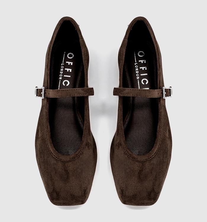 OFFICE Firelight Square Toe One Strap Mary Janes Brown Faux Suede