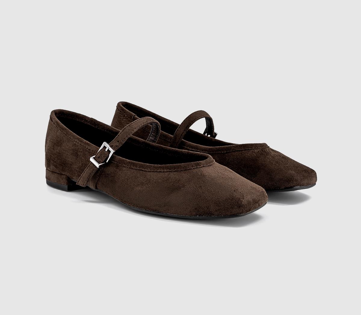 OFFICEFirelight Square Toe One Strap Mary JanesBrown Faux Suede