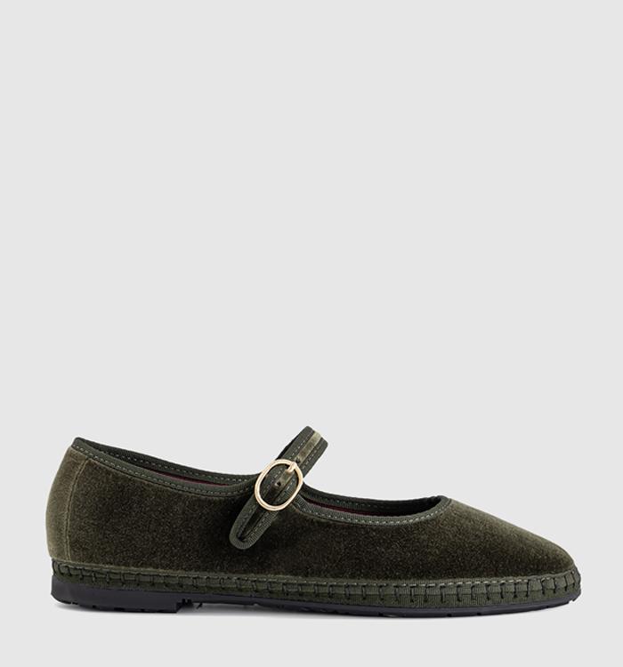 Flabelus Mary Janes Forest Green