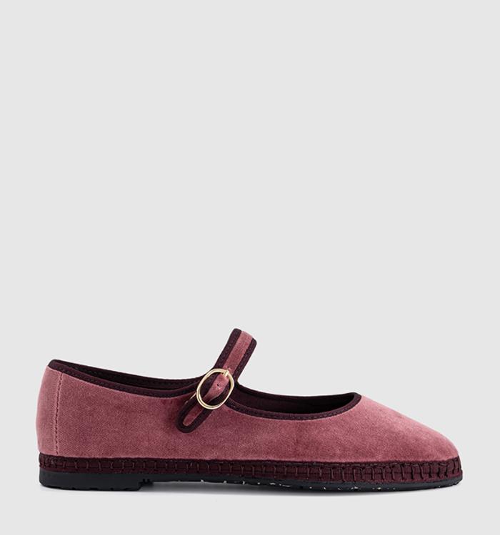 Flabelus Mary Janes Pink Burgundy Velvet