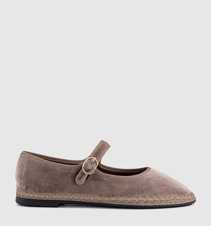 Flabelus Mary Janes Taupe Velvet