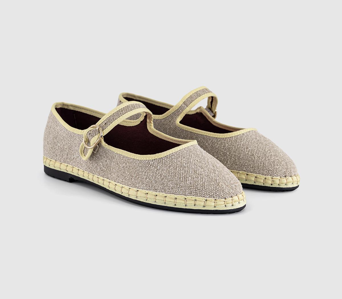 FlabelusMary Janes Linen Beige Yellow Linen