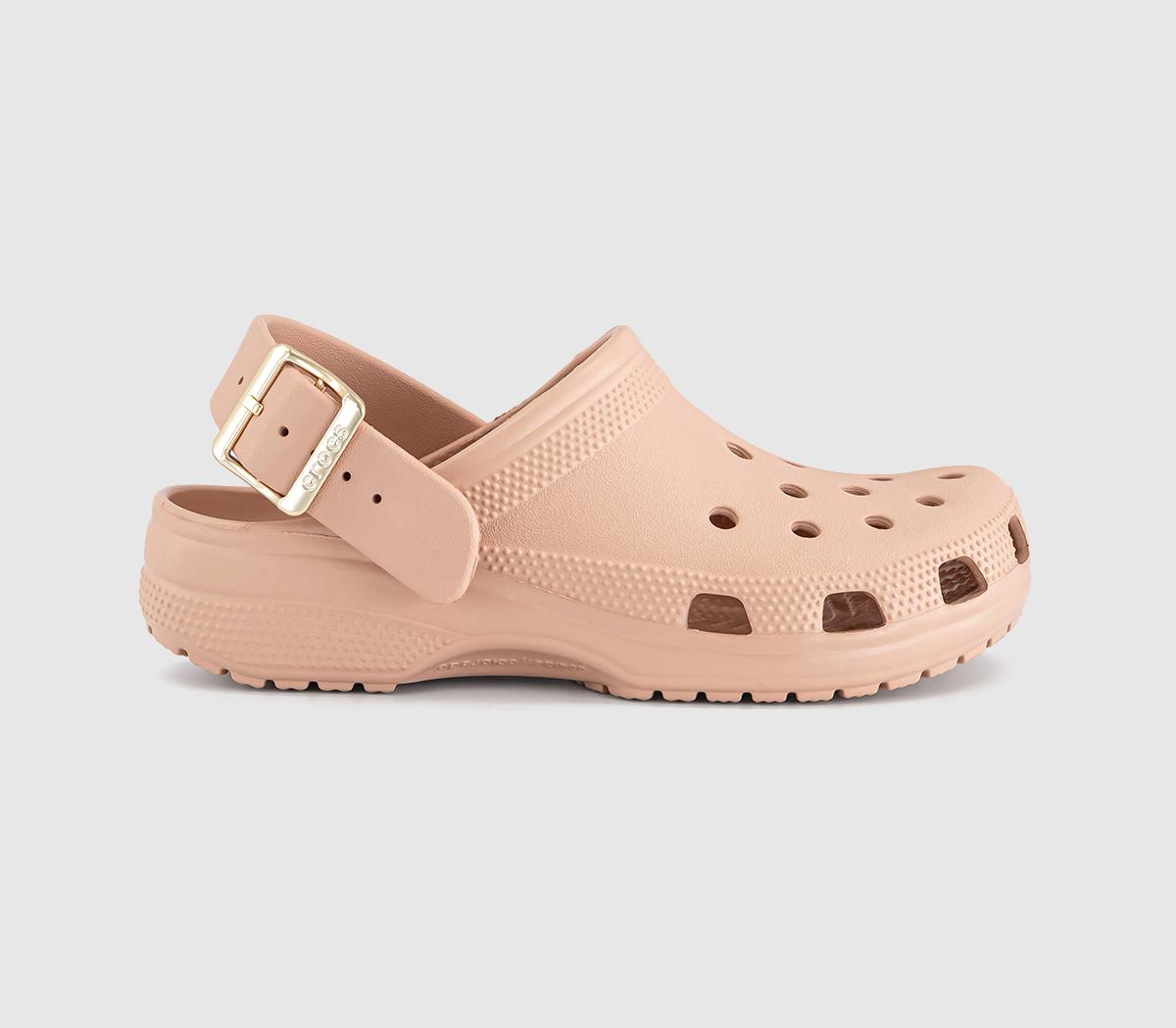 Crocs Classic Metallic Buckle Clogs Blush  Natural in Women's Size 6, Office Shoes
