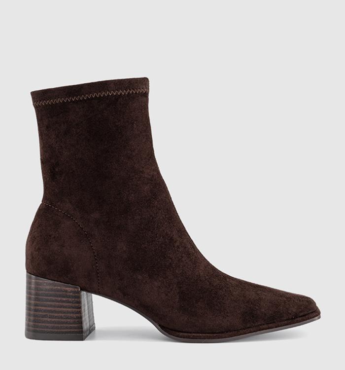 OFFICE Angelique Block Heel Stretch Ankle Boots Brown Faux Suede