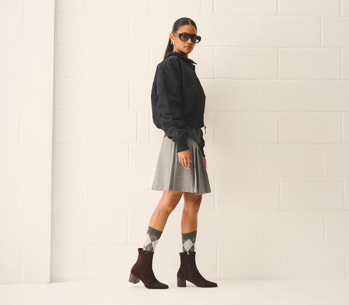OFFICEAngelique Block Heel Stretch Ankle BootsBrown Faux Suede