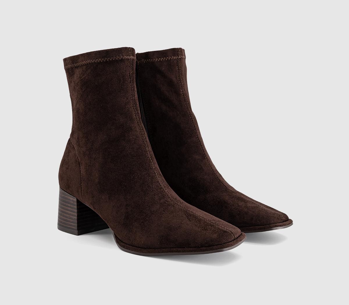 OFFICEAngelique Block Heel Stretch Ankle BootsBrown Faux Suede