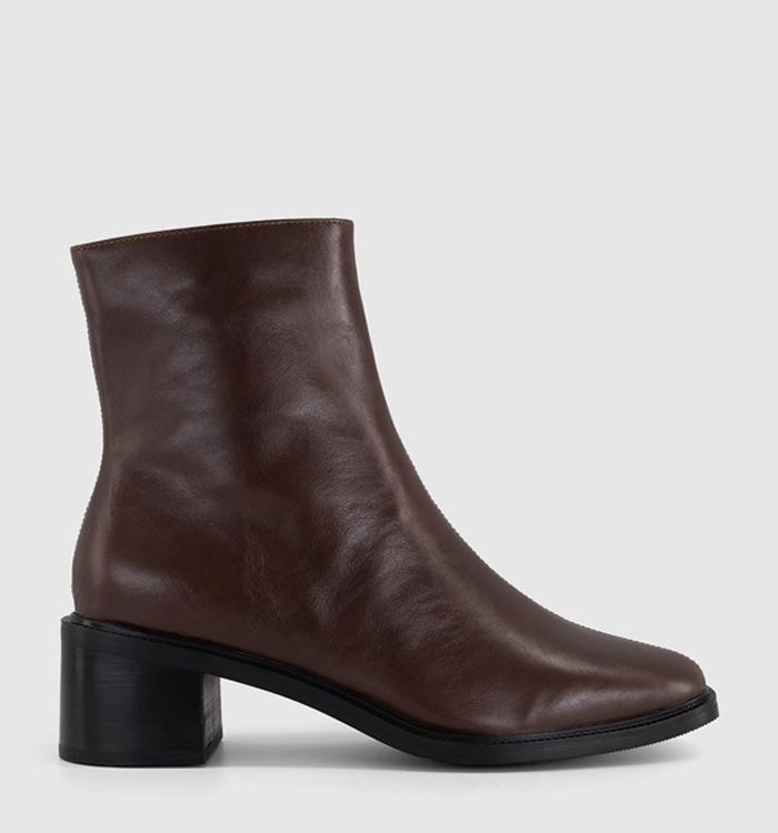OFFICE Adore - Block Heel Ankle Boot Brown Leather