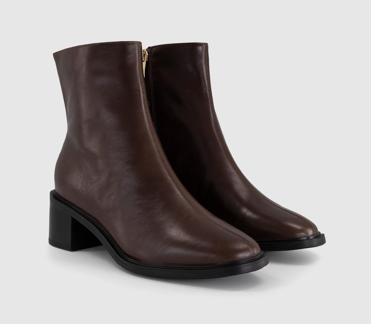 OFFICEAdore - Block Heel Ankle BootBrown Leather