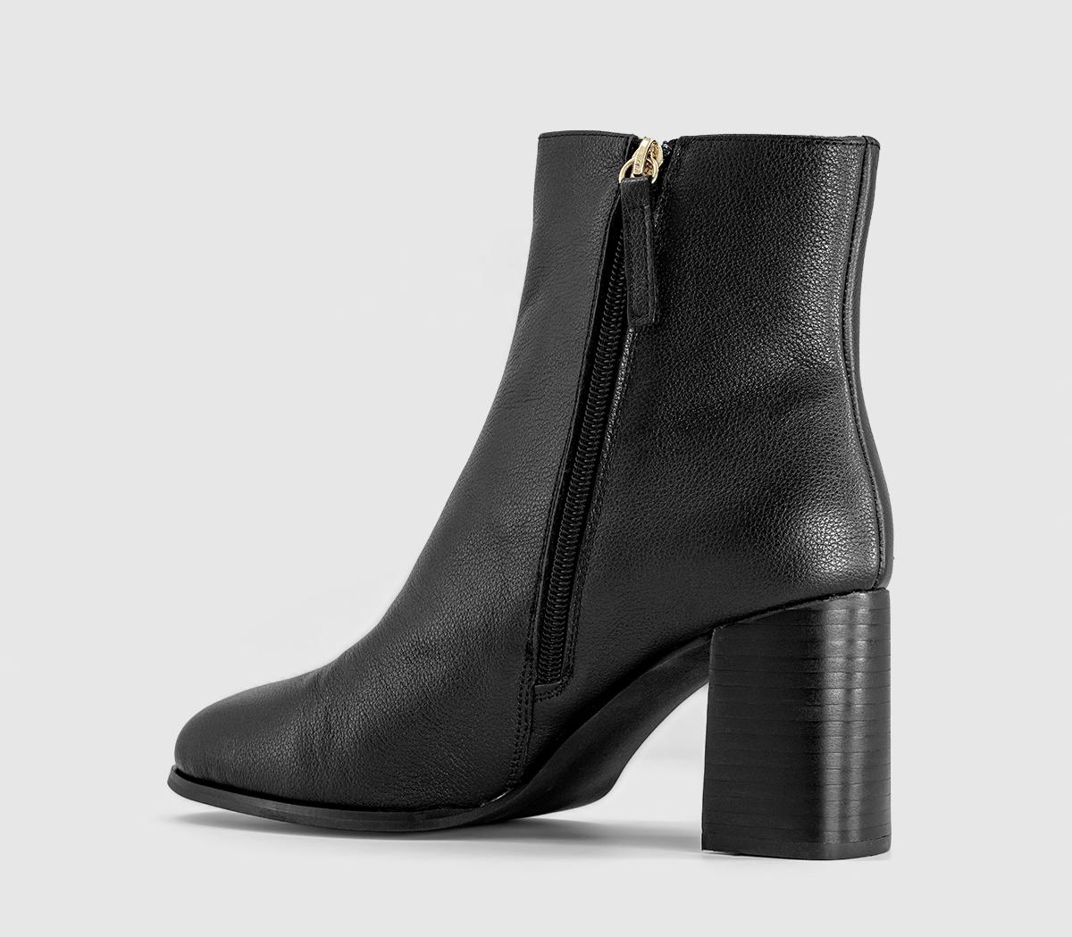 OFFICEAvenue Round Toe Block Heel Ankle BootsBlack Leather