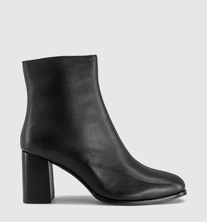 OFFICE Avenue Round Toe Block Heel Ankle Boots Black Leather