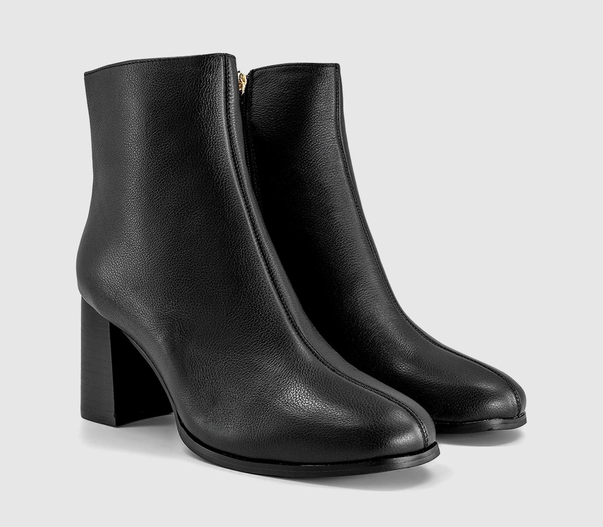 OFFICEAvenue Round Toe Block Heel Ankle BootsBlack Leather