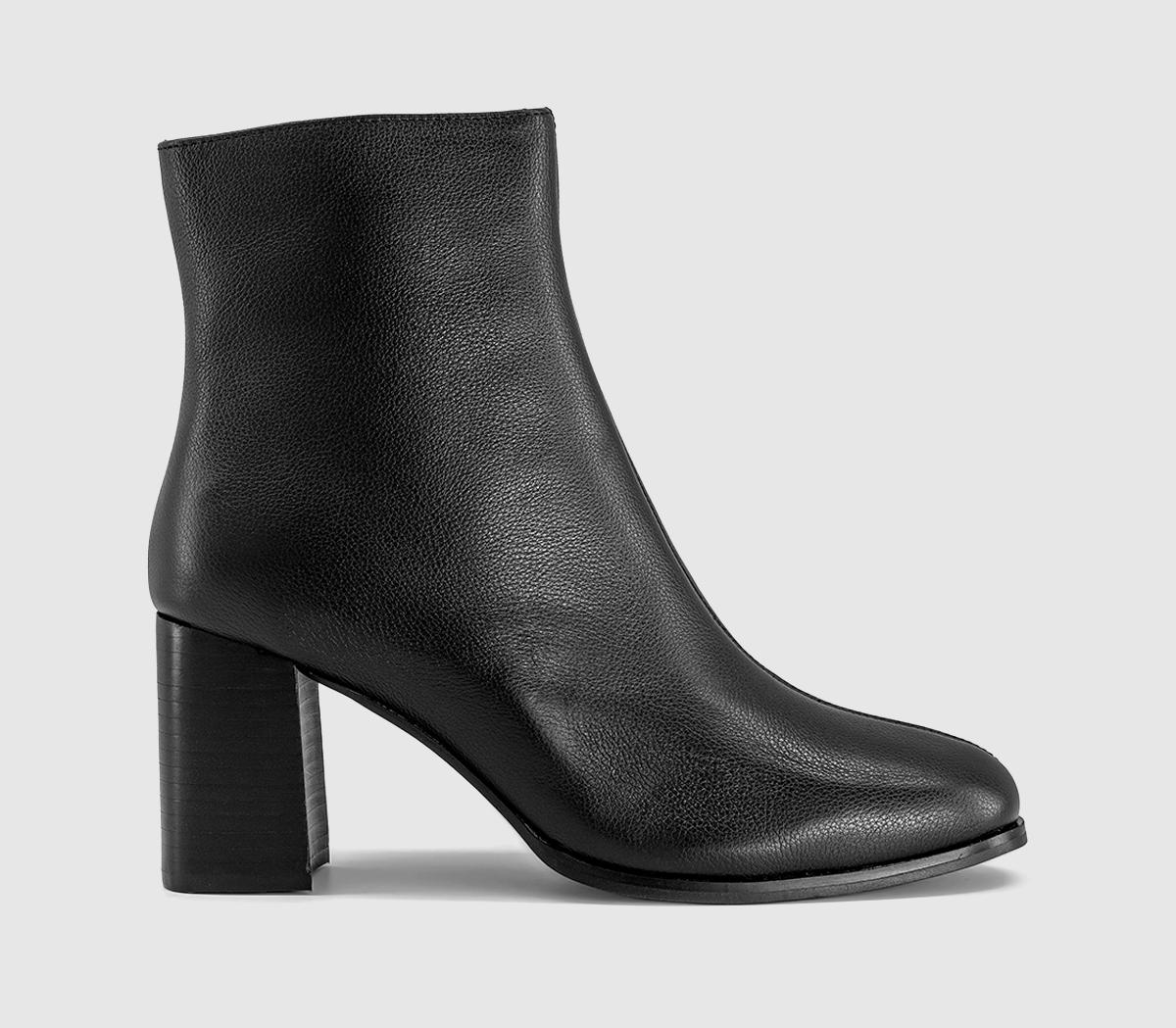 OFFICEAvenue Round Toe Block Heel Ankle BootsBlack Leather