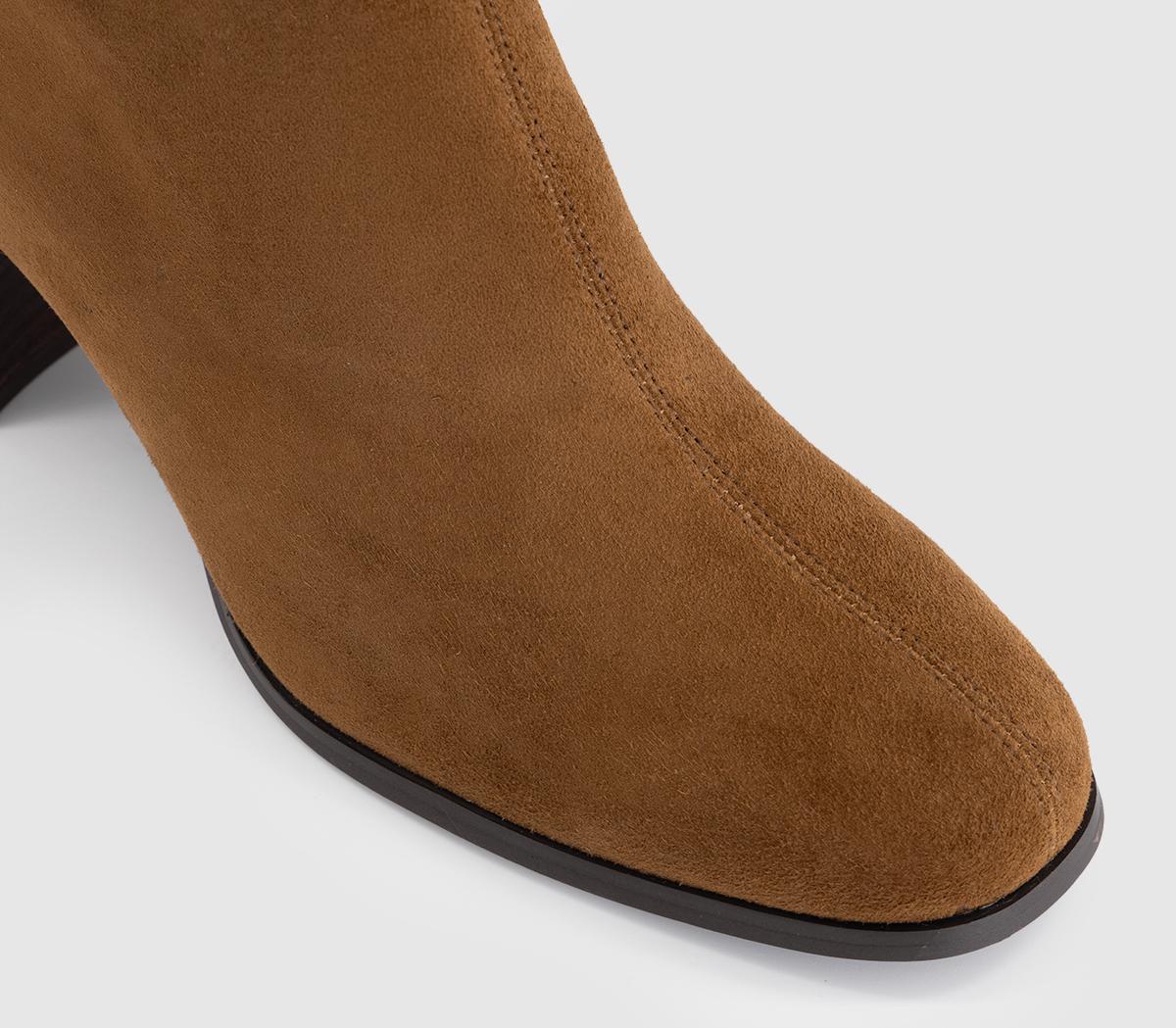 OFFICEAvenue - Round Toe Block Heel Ankle BootsTan Suede