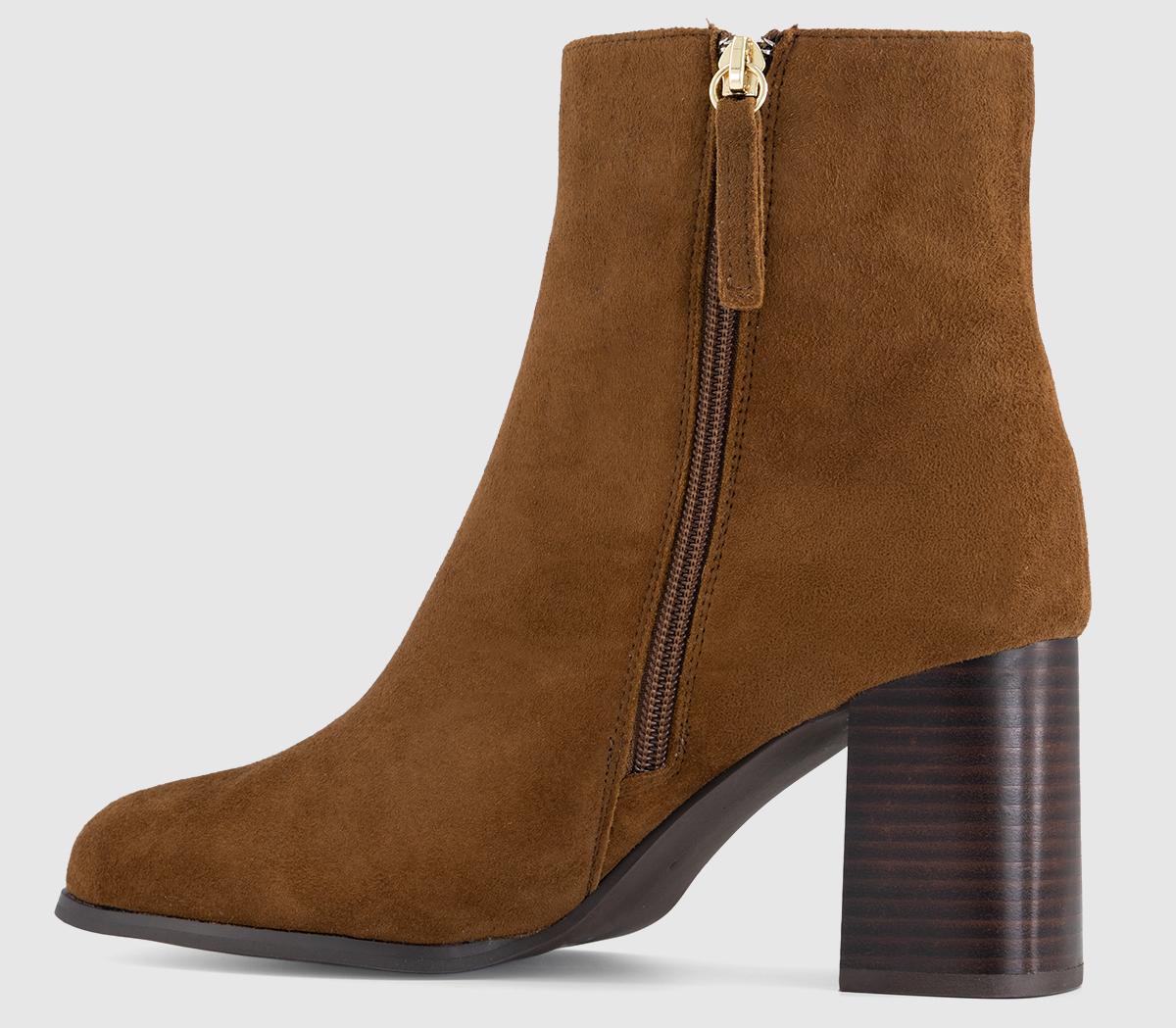 OFFICEAvenue - Round Toe Block Heel Ankle BootsTan Suede