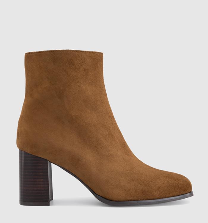 OFFICE Avenue - Round Toe Block Heel Ankle Boots Tan Suede