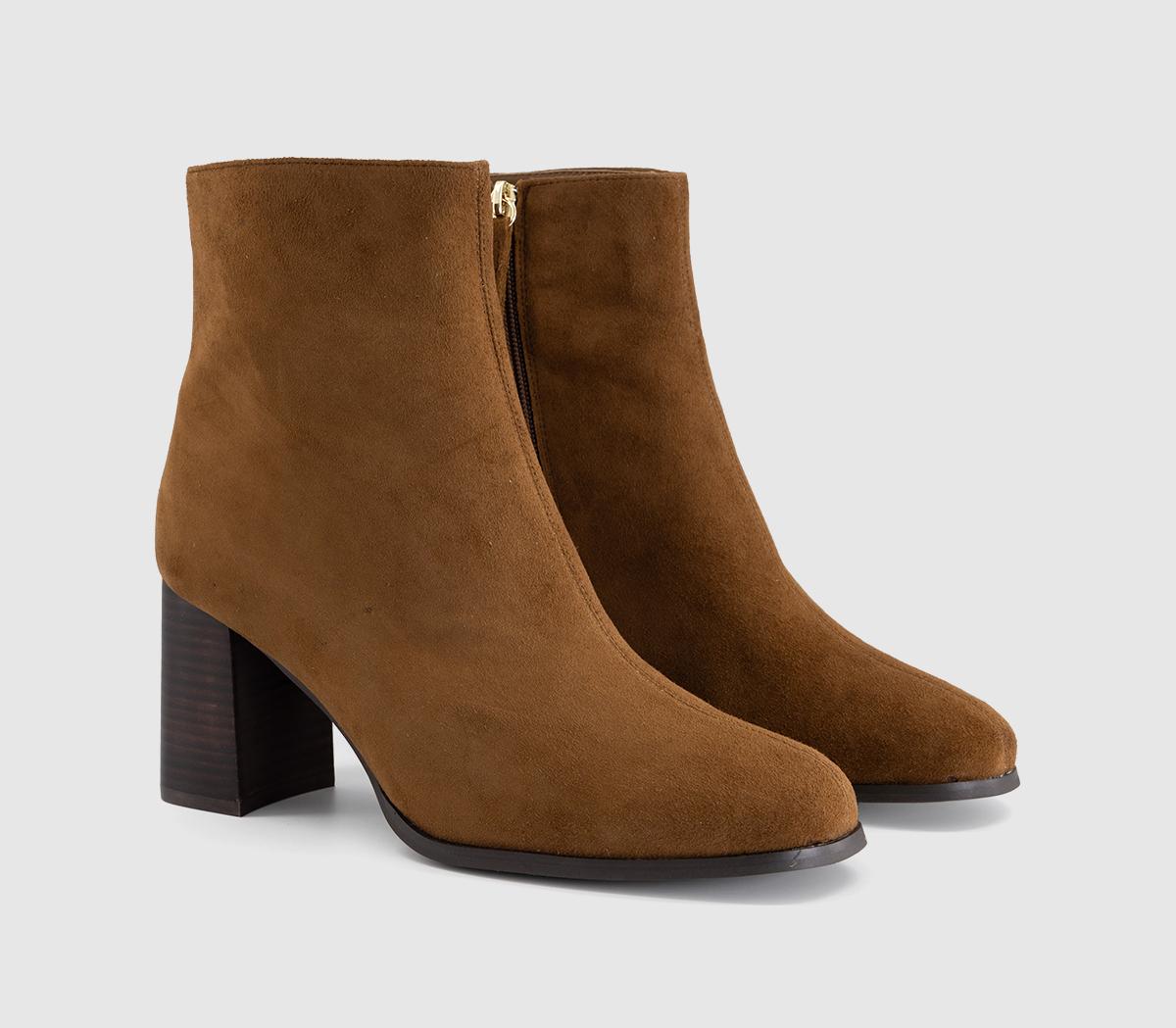 OFFICEAvenue - Round Toe Block Heel Ankle BootsTan Suede