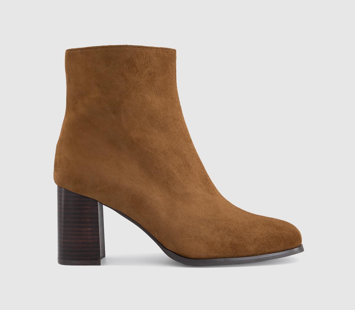 OFFICEAvenue - Round Toe Block Heel Ankle BootsTan Suede