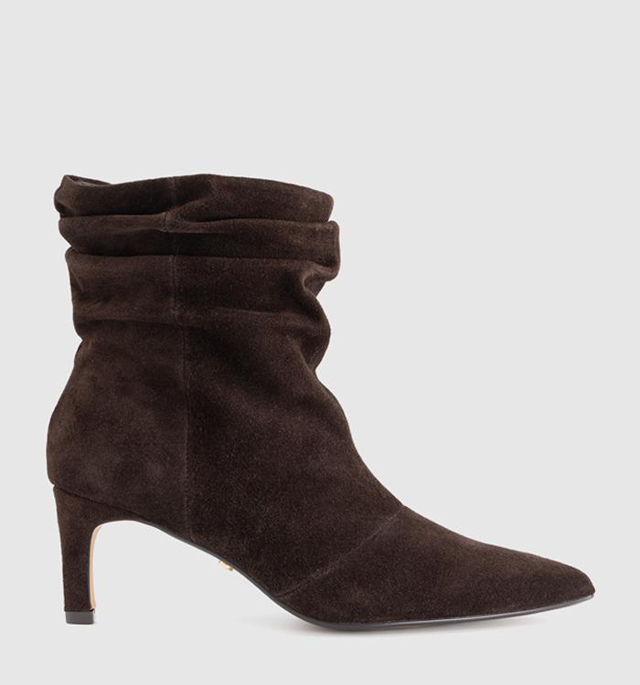 OFFICE Amore Ruched Leg Ankle Boots Brown Suede